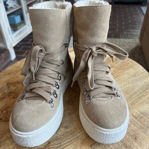 J Slides NYC Leather Sneaker Faux Fur Lined Lace Up Boot 6.5